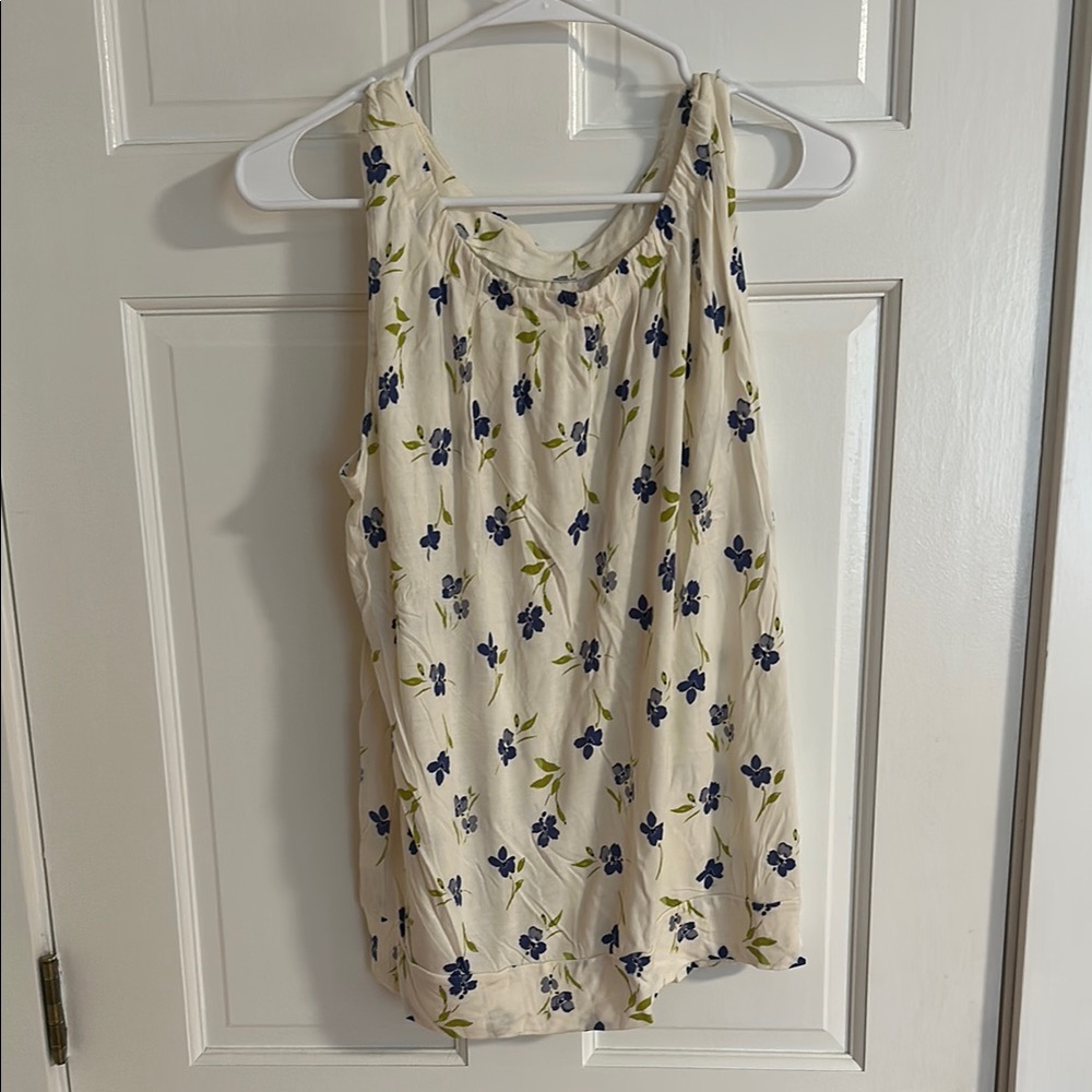LOFT Cream Tan Relaxed Tie Front Tank Top